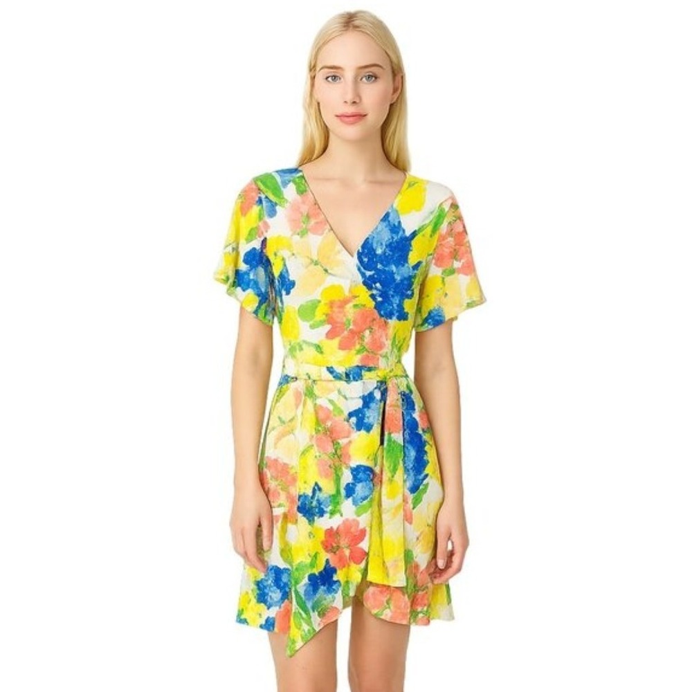 NWT White House Black Market Dress 12 Summer Bloom Flutter Sleeve V-Neck Floral
